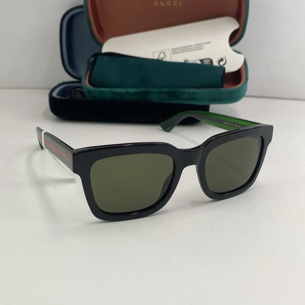 New Authentic Gucci Green Square Men`s Sunglasses GG0001SN 002 52 GG0001SN 002